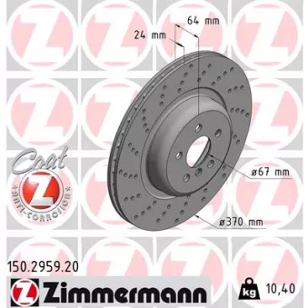 Disque de frein arrière gauche ZIMMERMANN 150.2959.20