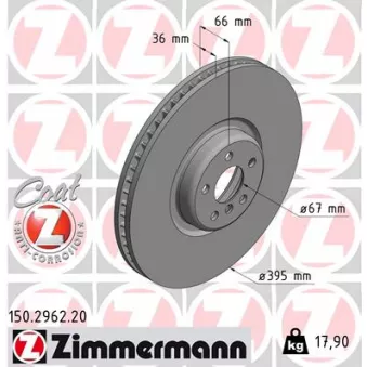 Disque de frein arrière gauche ZIMMERMANN 150.2962.20
