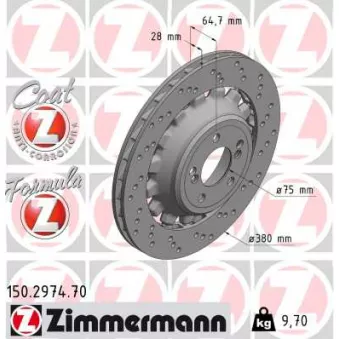 Disque de frein arrière droit ZIMMERMANN 150.2974.70