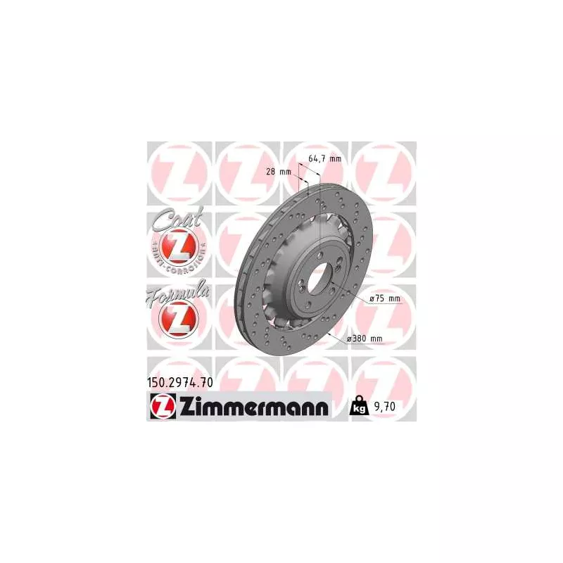 Disque de frein arrière droit ZIMMERMANN 150.2974.70