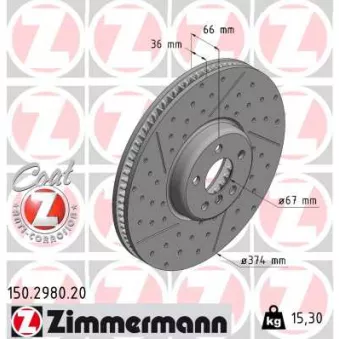 Disque de frein arrière gauche ZIMMERMANN 150.2980.20