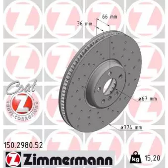 Disque de frein arrière gauche ZIMMERMANN 150.2980.52