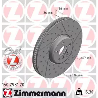 Disque de frein arrière droit ZIMMERMANN 150.2981.20