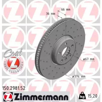 Disque de frein arrière droit ZIMMERMANN 150.2981.52