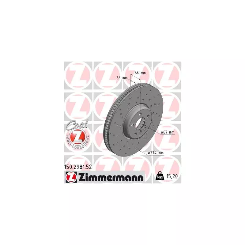 Disque de frein arrière droit ZIMMERMANN 150.2981.52