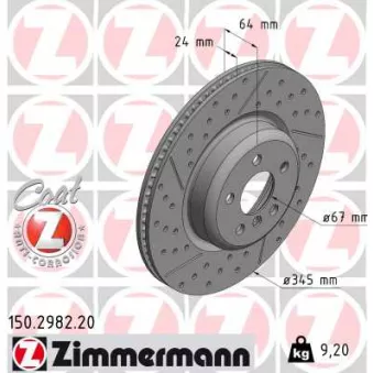 Disque de frein arrière gauche ZIMMERMANN 150.2982.20