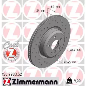 Disque de frein arrière droit ZIMMERMANN 150.2983.52