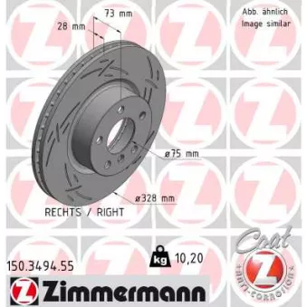 Disque de frein arrière droit ZIMMERMANN 150.3494.55