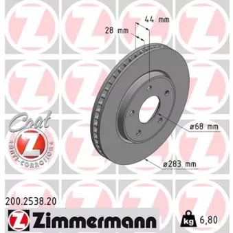 Jeu de 2 disques de frein avant ZIMMERMANN 200.2538.20