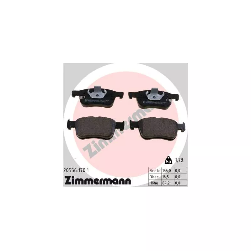 Jeu de 4 plaquettes de frein avant ZIMMERMANN 20556.170.1