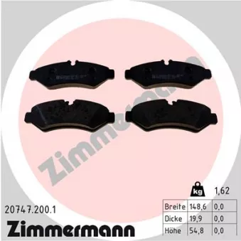 Jeu de 4 plaquettes de frein arrière ZIMMERMANN 20747.200.1