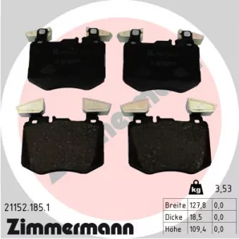 Jeu de 4 plaquettes de frein avant ZIMMERMANN 21152.185.1