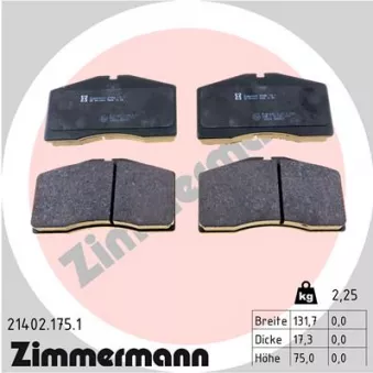 Jeu de 4 plaquettes de frein avant ZIMMERMANN 21402.175.1