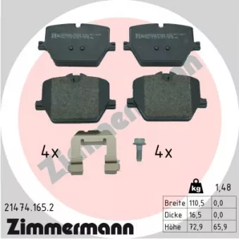 Jeu de 4 plaquettes de frein arrière ZIMMERMANN 21474.165.2