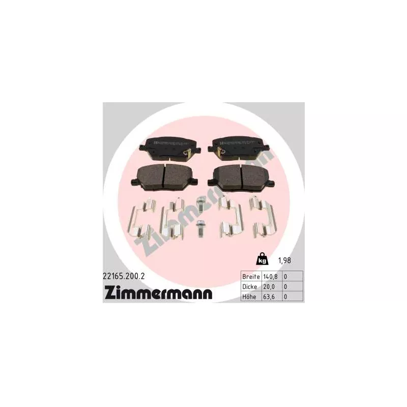Jeu de 4 plaquettes de frein avant ZIMMERMANN 22165.200.2