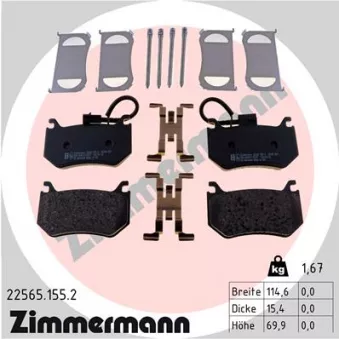 Jeu de 4 plaquettes de frein arrière ZIMMERMANN 22565.155.2