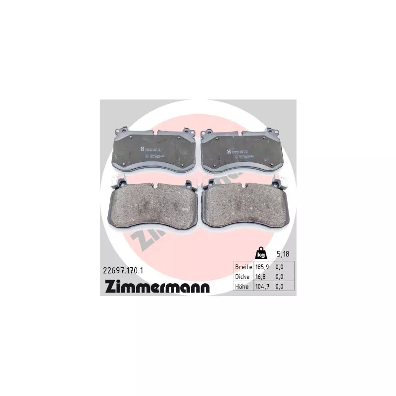 Jeu de 4 plaquettes de frein avant ZIMMERMANN 22697.170.1