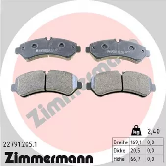 Jeu de 4 plaquettes de frein arrière ZIMMERMANN 22791.205.1