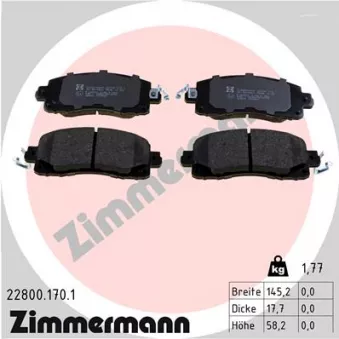 Jeu de 4 plaquettes de frein avant ZIMMERMANN 22800.170.1
