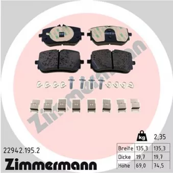 Jeu de 4 plaquettes de frein avant ZIMMERMANN 22942.195.2
