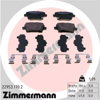 Jeu de 4 plaquettes de frein arrière ZIMMERMANN 22953.170.2