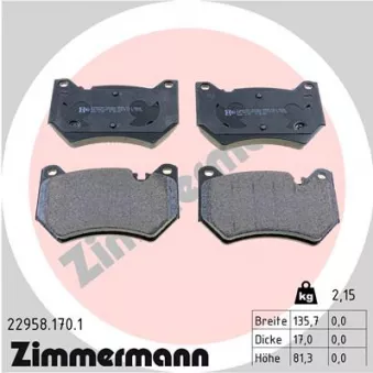Jeu de 4 plaquettes de frein avant ZIMMERMANN 22958.170.1