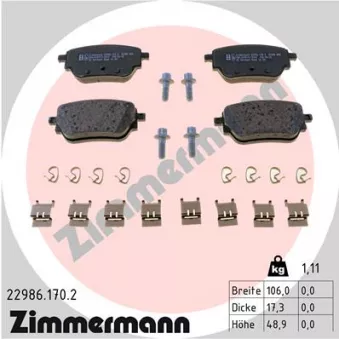 Jeu de 4 plaquettes de frein arrière ZIMMERMANN 22986.170.2