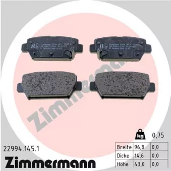 Jeu de 4 plaquettes de frein arrière ZIMMERMANN 22994.145.1