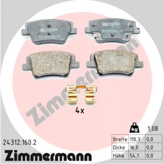 Jeu de 4 plaquettes de frein arrière ZIMMERMANN 24312.160.2