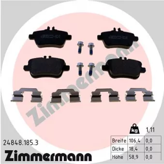 Jeu de 4 plaquettes de frein arrière ZIMMERMANN 24848.185.3