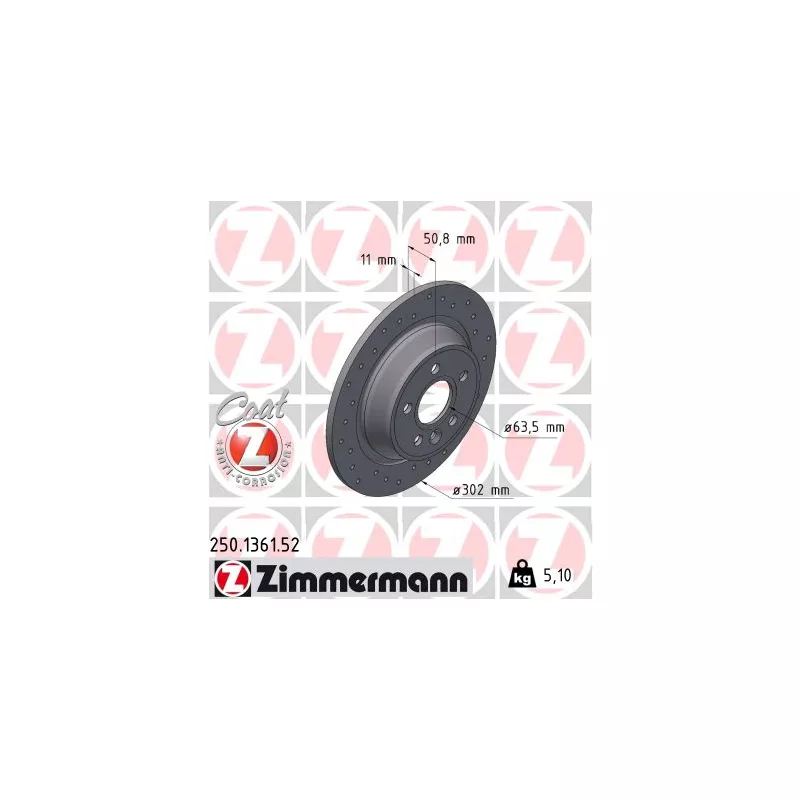 Jeu de 2 disques de frein arrière ZIMMERMANN 250.1361.52