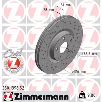 Jeu de 2 disques de frein avant ZIMMERMANN 250.1398.52