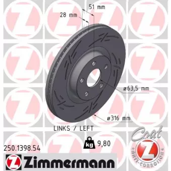 Disque de frein arrière gauche ZIMMERMANN 250.1398.54