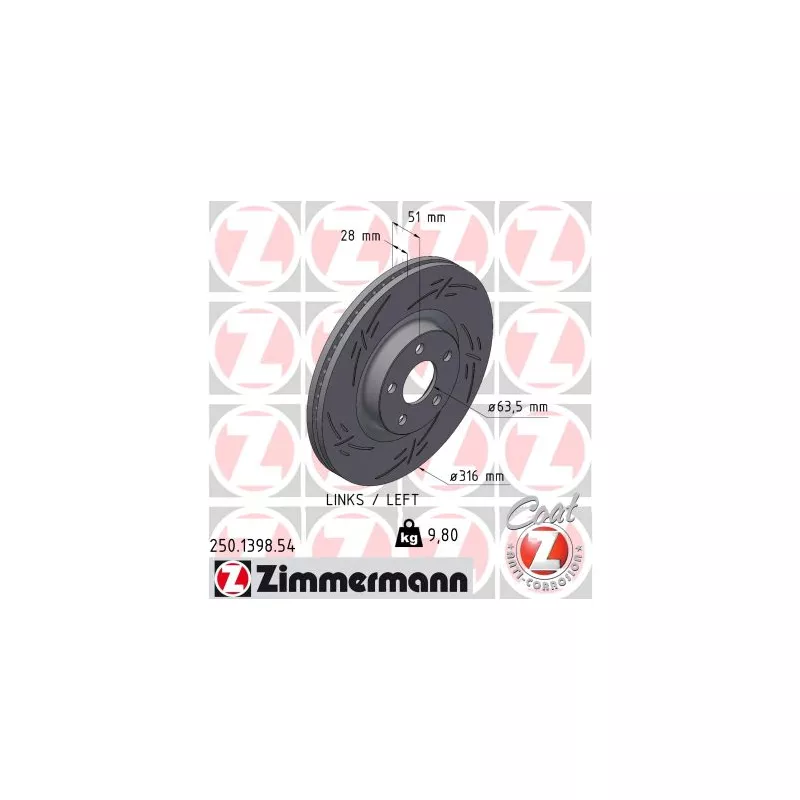 Disque de frein arrière gauche ZIMMERMANN 250.1398.54