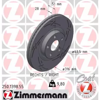 Disque de frein arrière droit ZIMMERMANN 250.1398.55