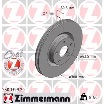 Jeu de 2 disques de frein avant ZIMMERMANN 250.1399.20