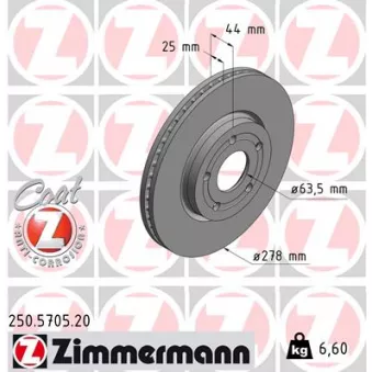Jeu de 2 disques de frein avant ZIMMERMANN 250.5705.20