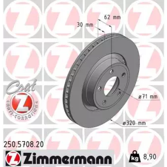 Jeu de 2 disques de frein arrière ZIMMERMANN 250.5708.20