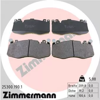 Jeu de 4 plaquettes de frein avant ZIMMERMANN 25300.190.1