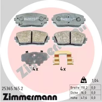 Jeu de 4 plaquettes de frein avant ZIMMERMANN 25365.165.2
