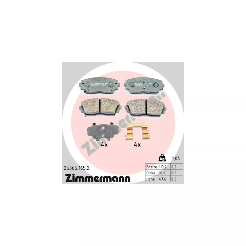 Jeu de 4 plaquettes de frein avant ZIMMERMANN 25365.165.2