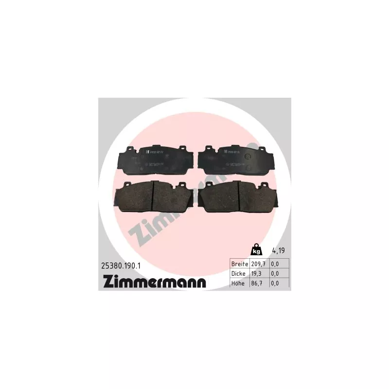 Jeu de 4 plaquettes de frein avant ZIMMERMANN 25380.190.1