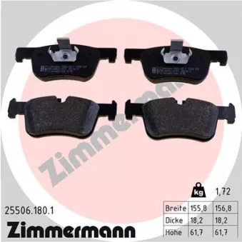 Jeu de 4 plaquettes de frein avant ZIMMERMANN 25506.180.1