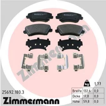Jeu de 4 plaquettes de frein avant ZIMMERMANN 25692.180.3