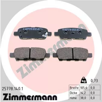 Jeu de 4 plaquettes de frein arrière ZIMMERMANN 25778.140.1