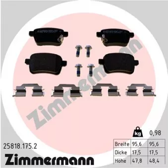 Jeu de 4 plaquettes de frein arrière ZIMMERMANN 25818.175.2