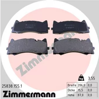 Jeu de 4 plaquettes de frein avant ZIMMERMANN 25838.155.1