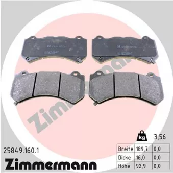 Jeu de 4 plaquettes de frein avant ZIMMERMANN 25849.160.1