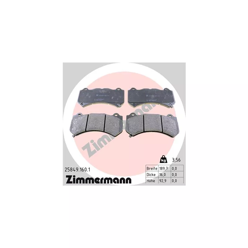 Jeu de 4 plaquettes de frein avant ZIMMERMANN 25849.160.1