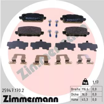 Jeu de 4 plaquettes de frein arrière ZIMMERMANN 25947.170.2